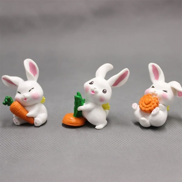 6 stk. Miniature Kanin Figur, Harpiks Kanin Statue Fe Haves Mini Hare