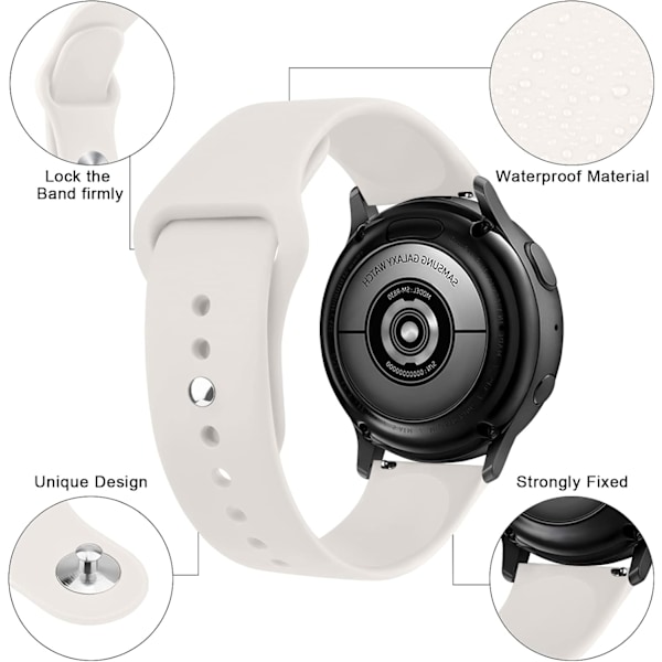 Silikoniranneke Samsung Galaxy Watch 6/5/4:lle, Naisille ja Miehille, 20 mm Pehmeä Vaihtohihna Samsung Watch 6/5/4:lle White