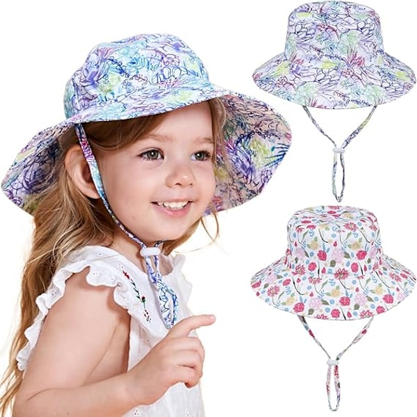 2 stk. Baby Solhat, Børne Fiskerhat, Unisex Bredskyggede Hatte, Justerbar Foldbar, Solbeskyttende Strandhat til Børn