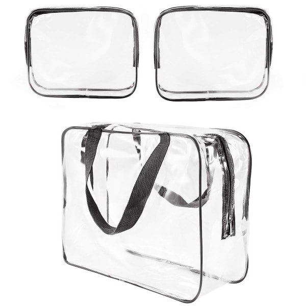 Transparent kosmetikpose Air, plastik rejsetaske til toiletartikler - sort, 3 stk