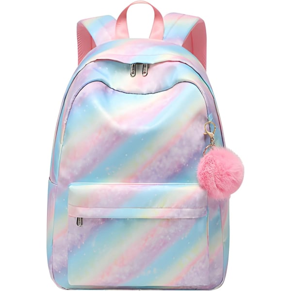 Skolväska för flickor och pojkar i åldern 8+, enfärgad ryggsäck för 14-tums bärbar dator, vattentät skolväska för skolresan casual ryggsäck rainbow