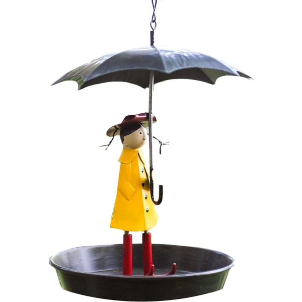 Metal Umbrella Bird Feeder and Bucket - Antique Style Weatherproof with Hook and Chain Girls Wild Bird Feeder Station