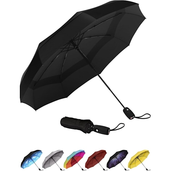 Repel Paraply Vindtætte Rejseparaplyer til Regn - Nem Automatisk Åbning og Lukning, Holdbar & Kompakt Paraply, Stærk Glasfiberramme Black