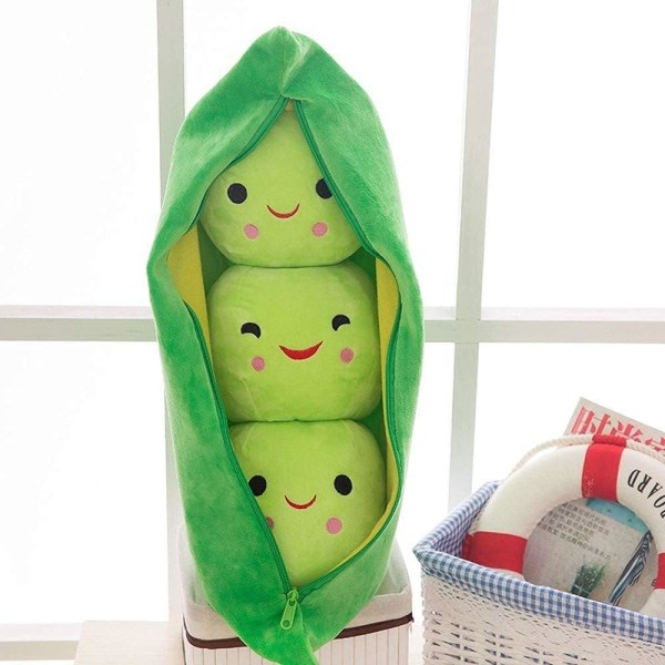 Giant Pea Plush Toys Pea Pod Kudde Söta ärtfyllda leksaker Botaniska dockor Olika storlekar (gröna ärtor, 9,8 tum/25 cm)