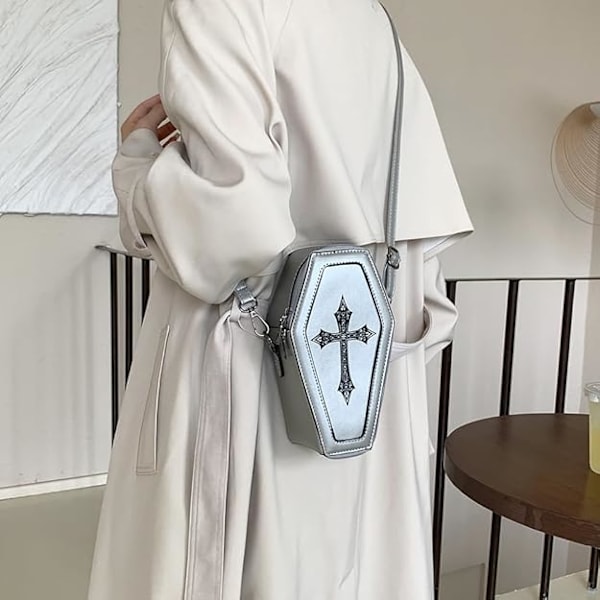 Gotisk Kistväska, Dam Axelväska, Halloween Handväska för Kvinnor, Liten Spökplånbok, Originell Crossbody-väska, Goth Estilo D
