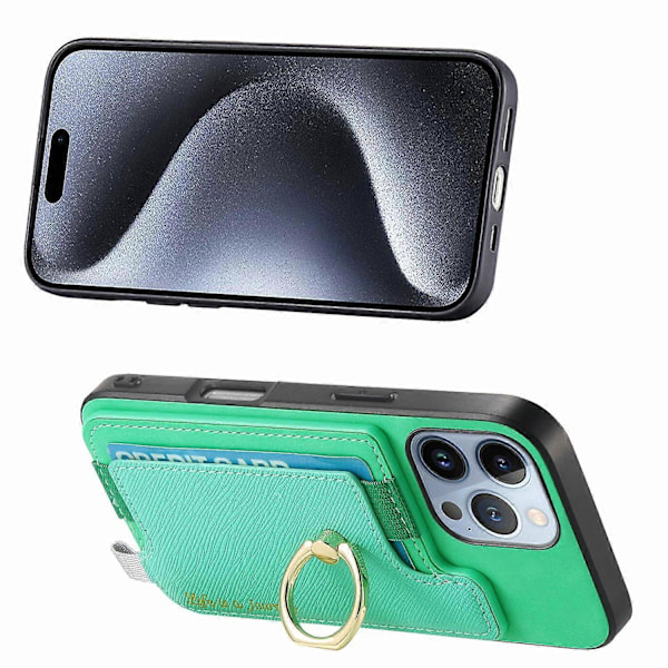 B5 For iPhone 16 Pro Max Etui 2-i-1 Magnetisk Avtakbar Kortlomme Lær+TPU Telefondeksel - Grønn Green