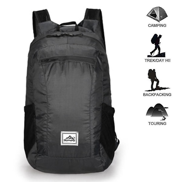 Vikbar Ryggsäck Lättviktig Rucksack 20l, Vattenresistent För Vandring, svart