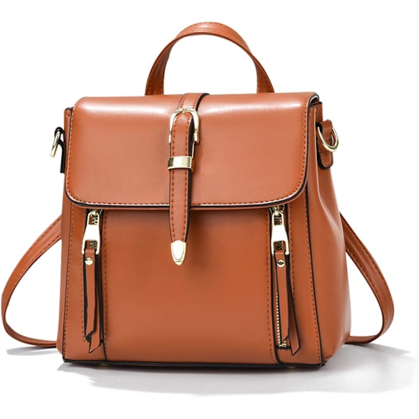 Liten Ryggsäck Dam Crossbody Väskor Mini Ryggsäck Söta Flickor PU Läder Vattentät Ryggsäck för Dagliga Resor Marrón