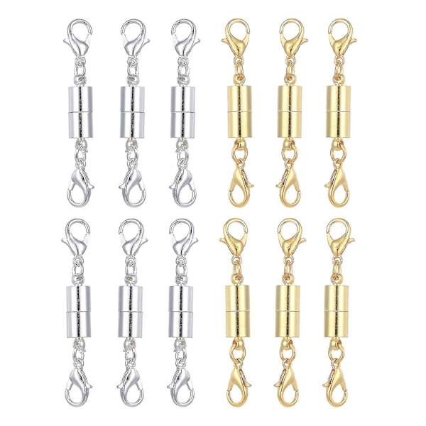 12 Pack Magnetic Clasp Converter Double Lobster Magnetic Jewelry Clasps For Necklace Bracelet Clasps, 6 Gold + 6 Silver