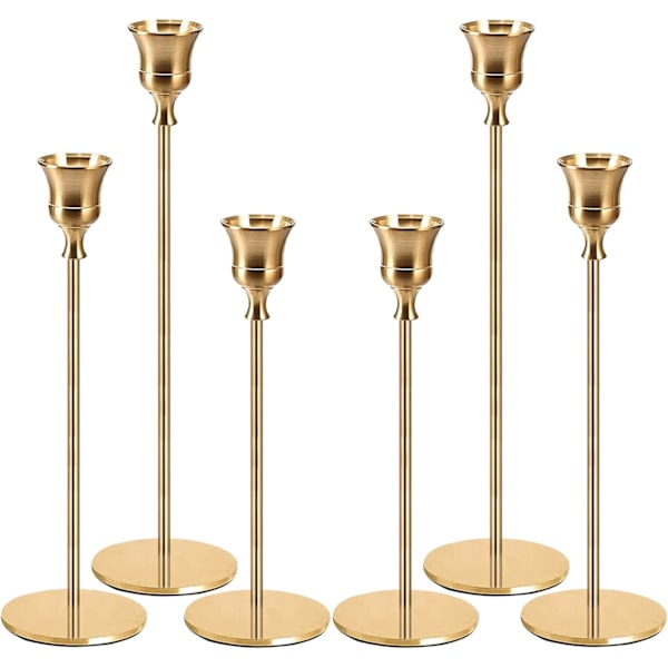 Metal Candle Holders 6 pcs Retro Style Dining Room Gold Candlestick Decorative Candle Holders for Christmas Halloween Thanksgiving Weddings