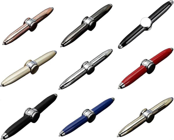 Spinner Pen med LED-lys Multifunktionel Pen til Studerende, Metal Roterende Kuglepen Silver