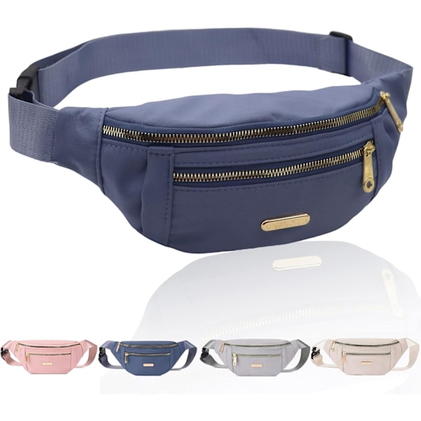 Fanny Pack Mode Waisttaske Casual Rejsetaske Bum Bag med 3 Lynlåslommer til Kvinder Mænd Sport Løbetur Vandreture Jogging Blue