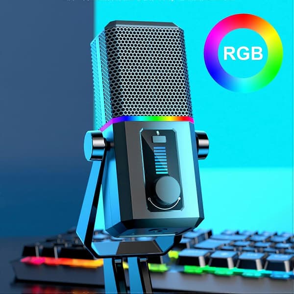 USB Gaming Mikrofon Støjreduktion Desktop Mikrofon Med Lys Til Online Kursus Studie Konference Optagelse