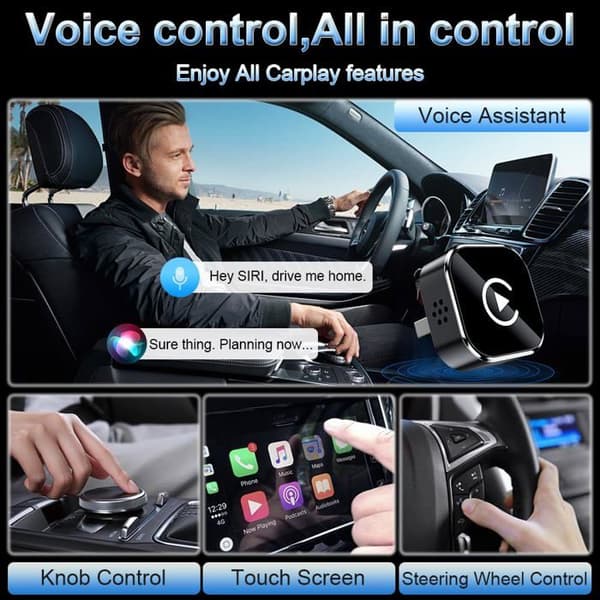 2-i-1 Trådløs CarPlay Adapter - Konverterer Kablet til Trådløs - Android Auto - Stabil
