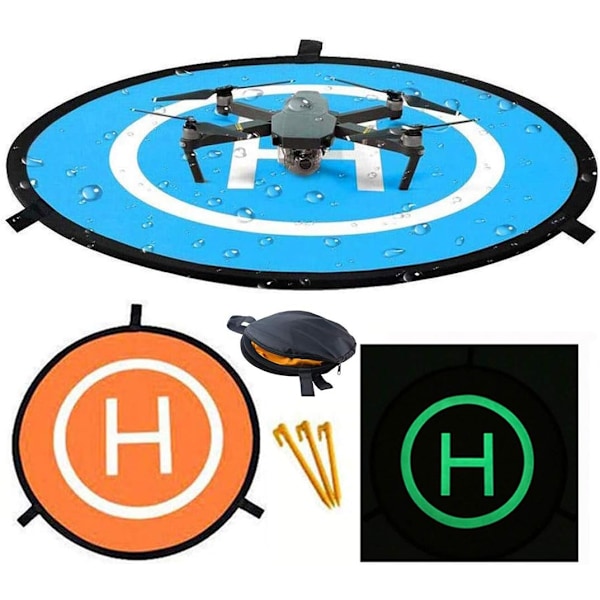 Drone Landing Pad, 55cm/21.65in Universal Bærbar Lysende Vanntett Foldbar Helipad for RC Droner Helikopter