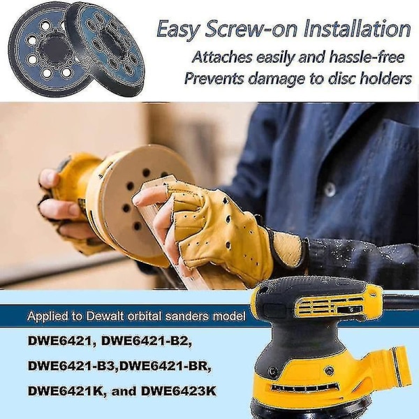 2 pakker til Dewalt Dwe64233 & N329079 Orbital Sander udskiftningsplade, 5 tommer 8 huller krog og løkke slibeskive bagplader, kompatibel med Dwe6421-b