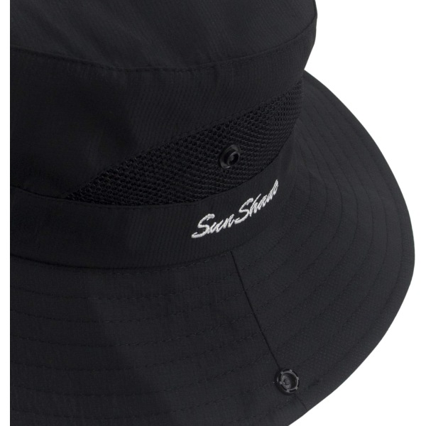 Solhat til kvinder med hestehaleåbning, UV-beskyttelse, foldbar, bred skygge, strand- og fiskerihat Solid color adult—black