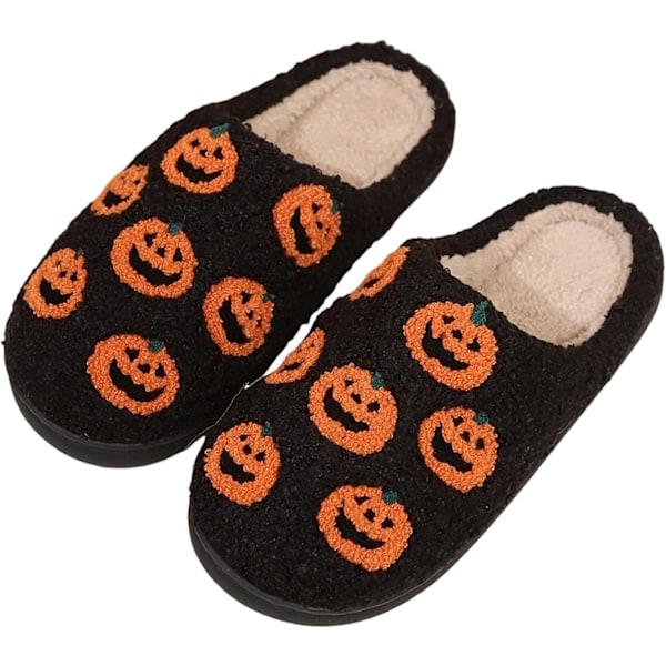 Græskar-Tøfler med Hukommelsesskum - Bløde, Sjove Halloween-Tøfler med Broderi og Tryk Pumpkin Black 7.5-8.5 Women/6.5-7.5 Men