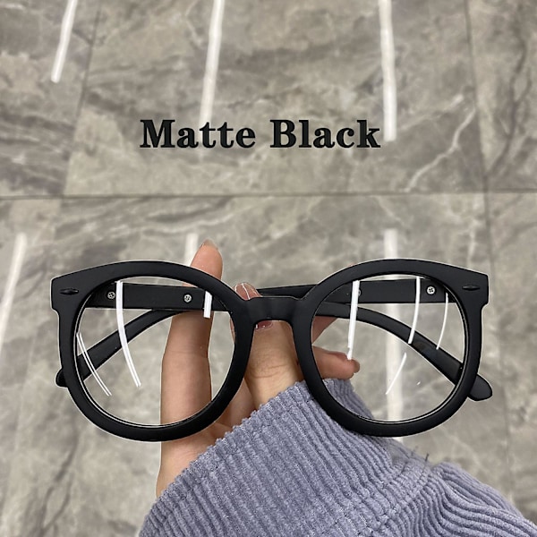 Unisex Store Runde Polygon Briller Til Mænd Kvinder PC Ramme Briller Almindelige Briller Matte Black -2.00