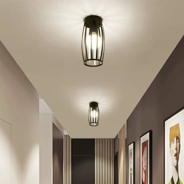 Modern E27 taklampa i metallbur, geometrisk design, glödlampa ingår ej.