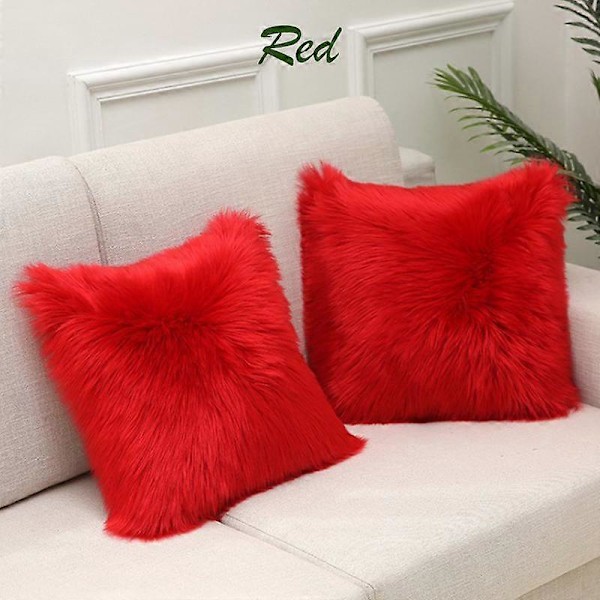 1 stk. Shaggy Fluffy Putetrekk Putevar Myk Pels Plysj 45x45cm red