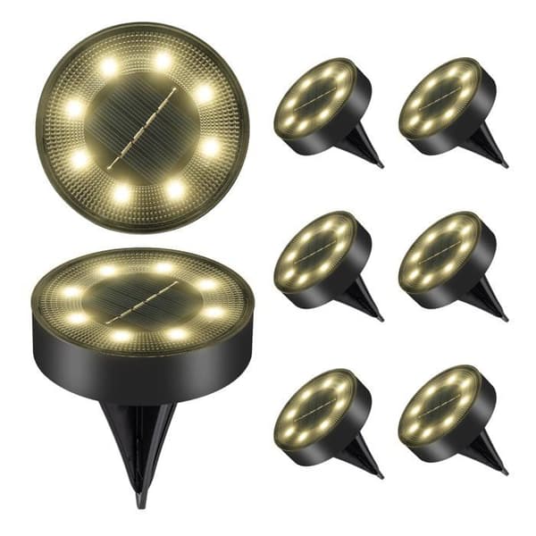 Sæt med 8 varmhvide udendørs solcellelamper - IP68 Have 8 LED - Solcelle-spotlights til græsplæne og indkørsel