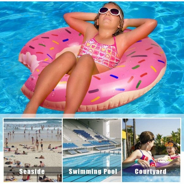 Donut Buoy, Gigant Jordbær Donut Oppblåsbar Svømmering, Stor Sommer Basseng Strandleke, Svømmetub Basseng Flyte for Voksne