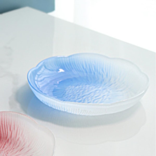 Frugtfad Glas Krystal Dessertfad Serveringsfad Multifunktionel Bakke Gradient Blomst Middagstallerken Snack Slikfad Blue