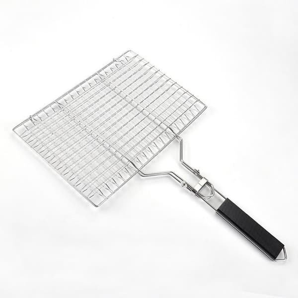Fiskestegningskurv, BBQ-kurv i rustfrit stål, foldbar, bærbar, tilbehør til grillkurv i rustfrit stål