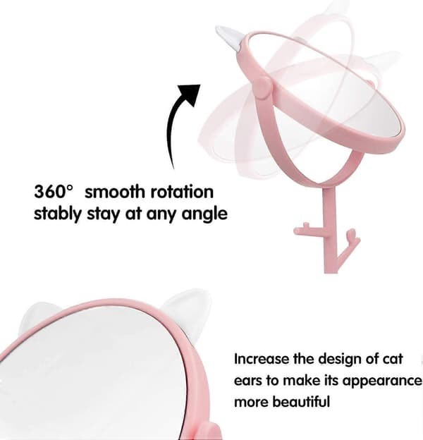 Sovrumsspegel - & Sminkspegel i söt kattöronform för flickors presenter i badrum eller sovrum - Rosa