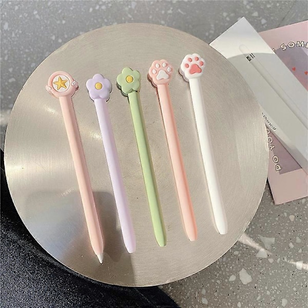 Kawaii Søte Myke Silikon Etuier for Apple Pencil 1 2 Gen Etui Nettbrett Touch Penn Stylus Deksel Anti-fall for Apples Pencil 1st/2nd 2nd Case White Paw
