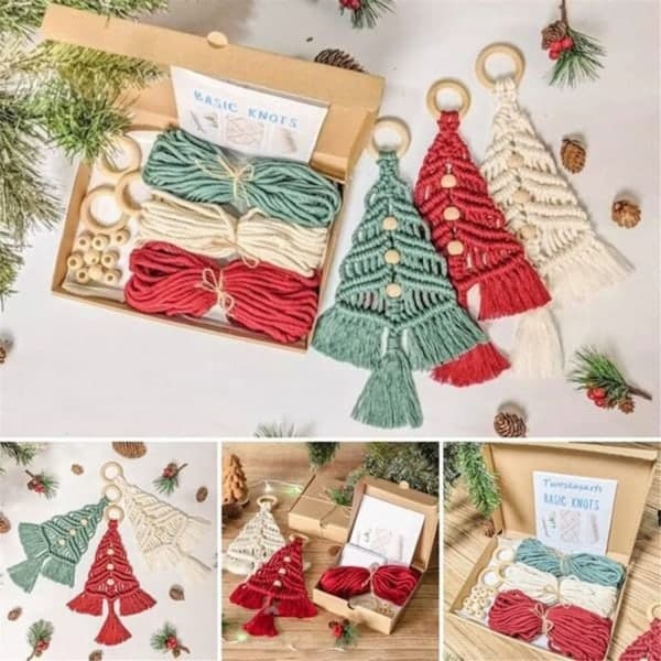 6 stk. vævede macramé juletræer DIY kit vægophæng