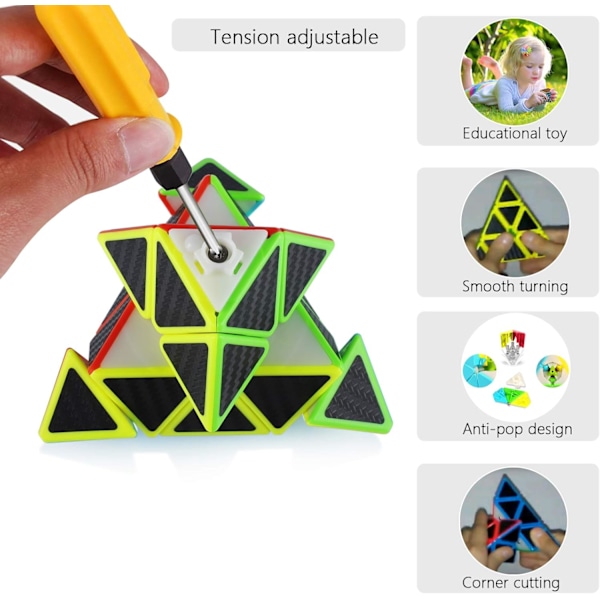 3x3 3x3x3 Pyramidi Kuutio Sujuva Nopeus Pyraminx Taikakuutio 3D Puzzle Aivojumppa Sukka Täyte Lapsille ja Aikuiseen Carbon Fiber