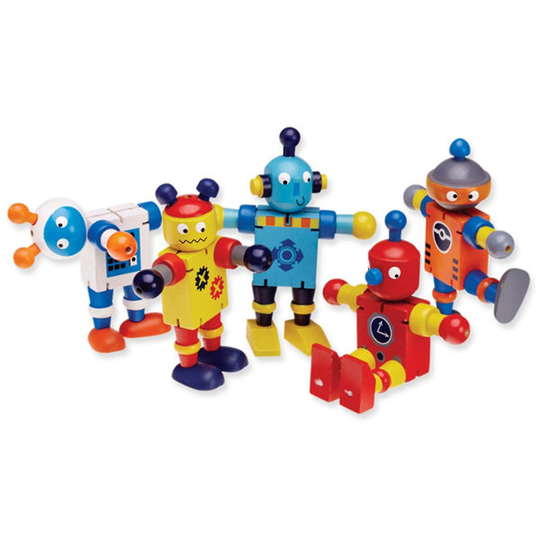 Trelekeroboter Fleksibel dukkeledd Justerbar bordlekefigur for barn, Robotleker i tre Yellow