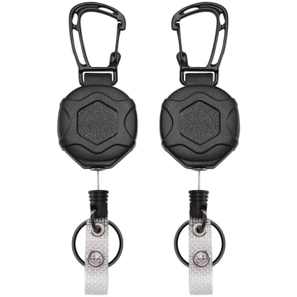 2-pak Retrekkbar nøkkelring Heavy Duty, Badge Reels Retrekkbar, Taktisk ID-kortholder med oppgradert sinklegering Karabinkrok