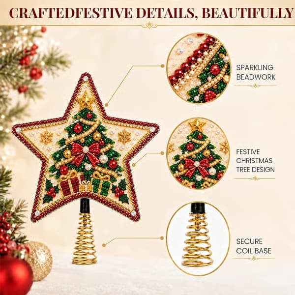 DIY Diamond Art Glitrende Juletræsstjerne Topstjerne Sæt (Grantræ) Guld Stjerneform, Håndlavet, Julepynt, DIY Sæt