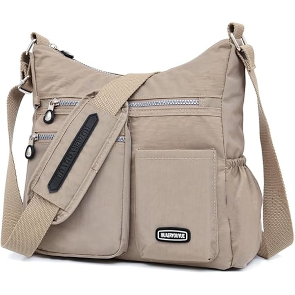 Stor Crossbody-veske for kvinner, moteriktig vanntett nylon skulderveske, avslappet crossbody-veske med flere lommer Apricot