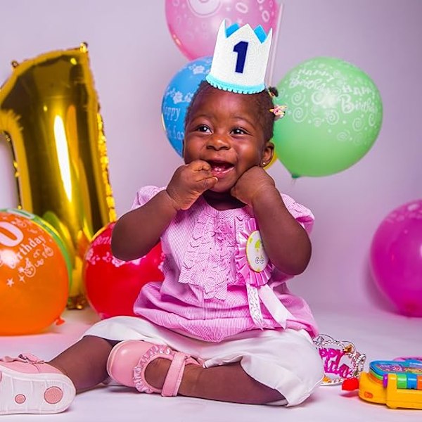 Baby Tiara Krone til 1-årsdag, Baby Første Bursdag Glitterkrone, 1-årsdag Hatt Første Bursdag Hodebånd Fest Hater for 1-årsdag Light Blue