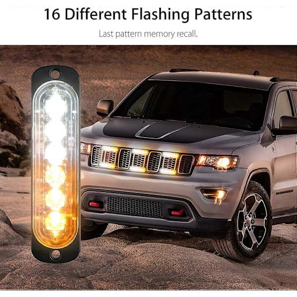 4-pak Motorisering Blinkende Lys og Tilbehør - Ultra Slim Blå 6 LED Strobelys - LED Lysbjælke Mini Emergency Lysbjælke 18 Blinkende Tilstande 12V-24