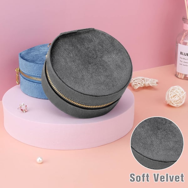 Mini Samettimatka-Korurasia, Matkakorurasia Järjestäjä, Pieni Korujärjestäjä Säilytys Renkaille Korvakoruille Kaulakoruille Rannekkeille Semicircle Grey