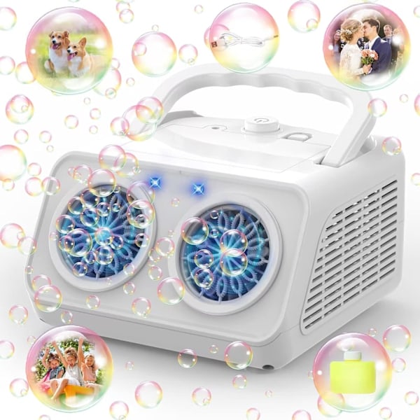 Professionell Automatisk Bubbelmaskin, 20 000+ Bubblor/Min, Fläkt för Barn, 26 Hål, 120ml Lösning
