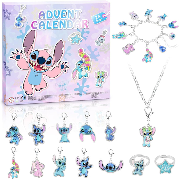 Stitch Adventkalender 2024 Smycken Adventkalender 2024 Jul 24 Dagar Nedräkningskalender med DIY Armband Jul Semester Ornament Flickor Present