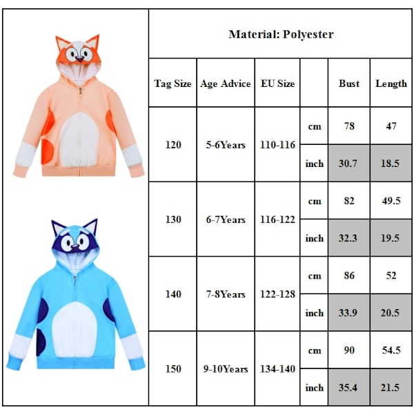 Barn Pojkar Flickor Cartoon Print Hoodie Coat Dragkedja Casual Hooded Jacka Ytterkläder Blue 140cm