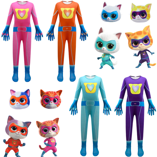 Barn katt cosplay overall med mask Halloween outfit klä ut sig blue 140cm