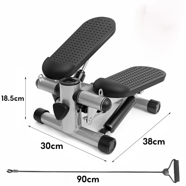 Mini Stepper, Trappmaskin, Fotklämma, Lastkapacitet 100 kg, Utrustad med Motståndsband, Lämplig för Hem- och Utomhusövningar, Nybörjare, Svart