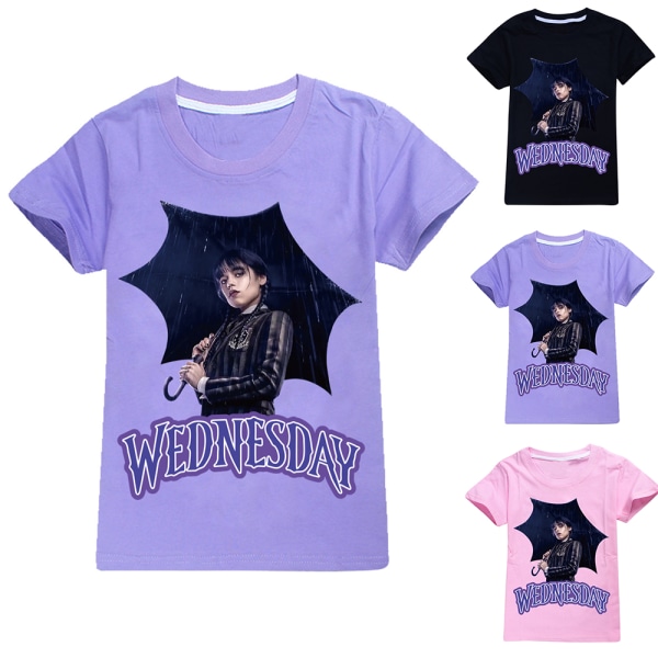 Barn Flickor Printed Crew Neck kortärmad T-shirt Tee Summer Pullover Blus Top Purple 11-12 Years