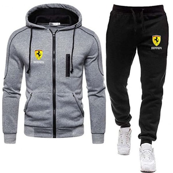 Män Tracksuit Hoodie Topp Byxor Set Joggers Huvad Jacka Tröja Byxor Outfits Grey L