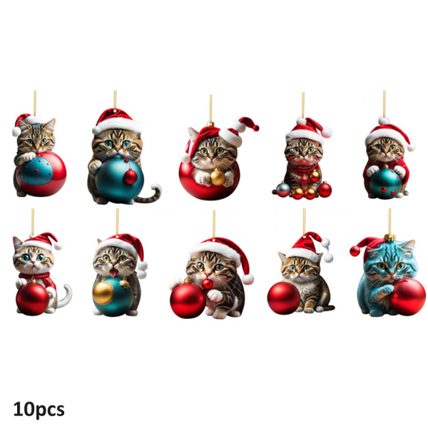 10 st roliga julgransprydnader för katt, bilhänge 10PCS