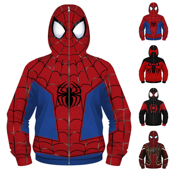 Pojkar Spiderman Cosplay Kostym Rock Barn Halloween Hoodies B S
