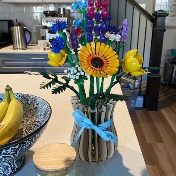 Träpussel Vas, Heminredning för Blomsterbukett Byggset, Vas för Konstgjorda Blommor, Träpussel Displayställ Set L